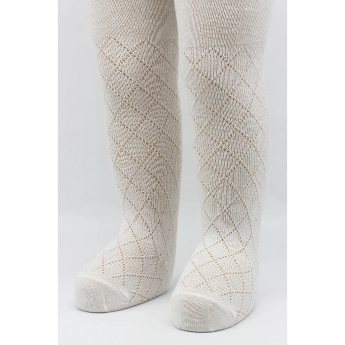 Tekli Ekose Kabartma Penye Külotlu Çorap BS50105 Ekru