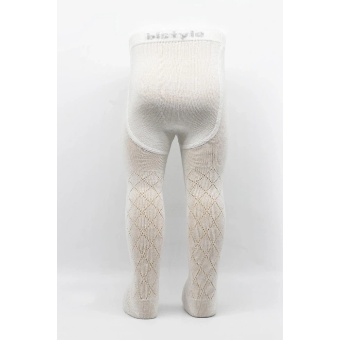 Tekli Ekose Kabartma Penye Külotlu Çorap BS50105 Ekru