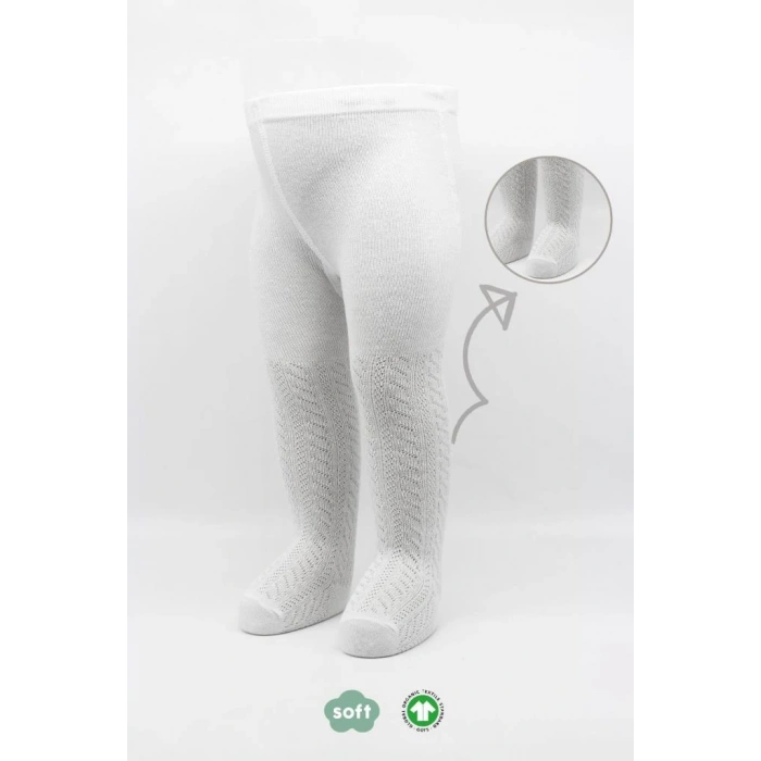 Tekli Zikzak Kabartma Penye Külotlu Çorap BS50108 Beyaz
