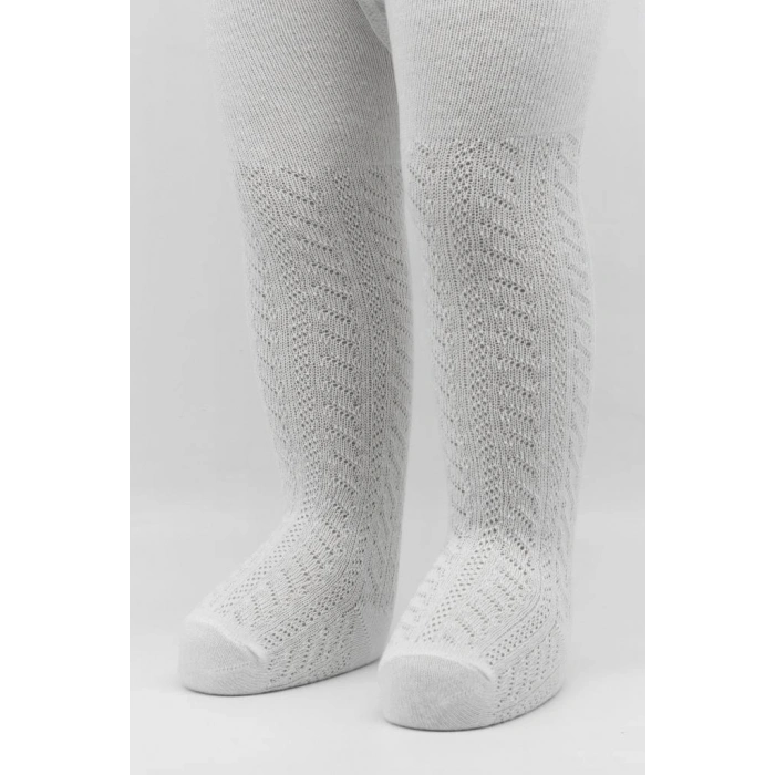 Tekli Zikzak Kabartma Penye Külotlu Çorap BS50108 Beyaz