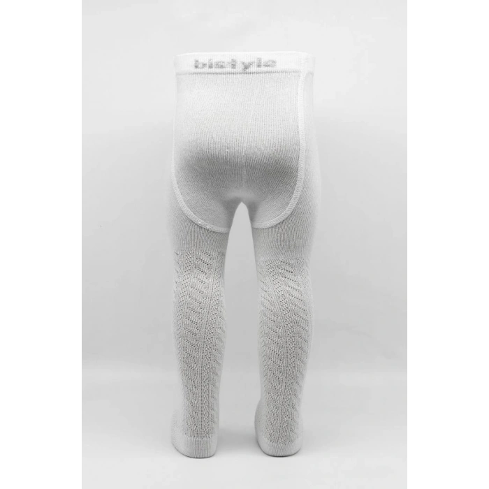 Tekli Zikzak Kabartma Penye Külotlu Çorap BS50108 Beyaz
