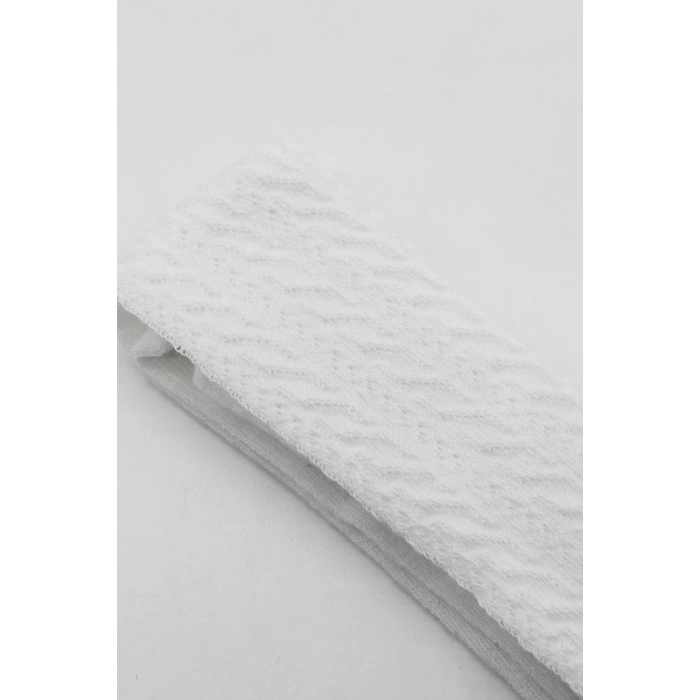 Tekli Zikzak Kabartma Penye Külotlu Çorap BS50108 Beyaz