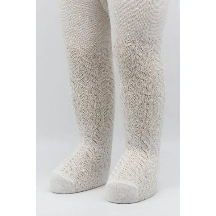 Tekli Zikzak Kabartma Penye Külotlu Çorap BS50108 Ekru