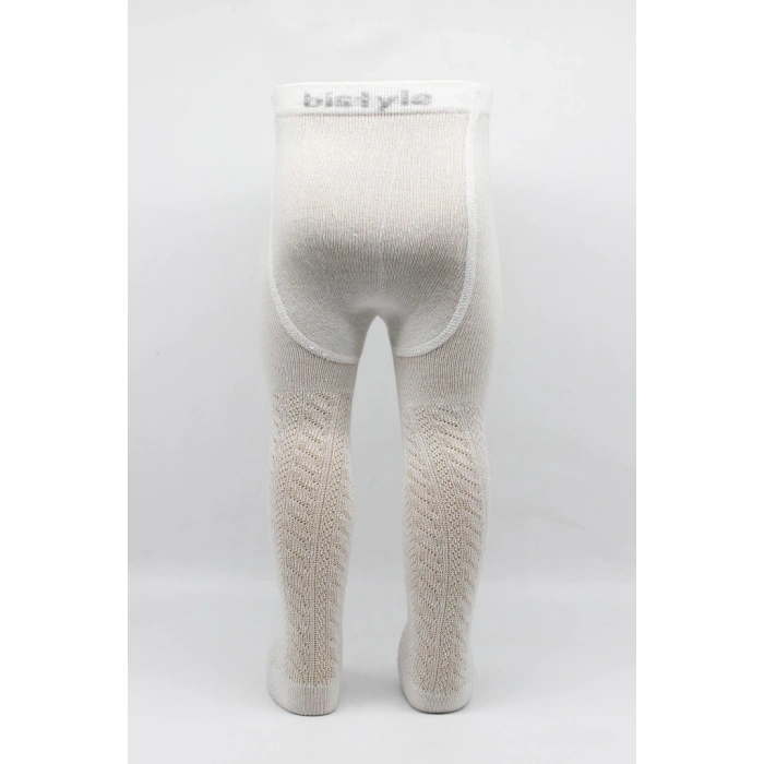 Tekli Zikzak Kabartma Penye Külotlu Çorap BS50108 Ekru