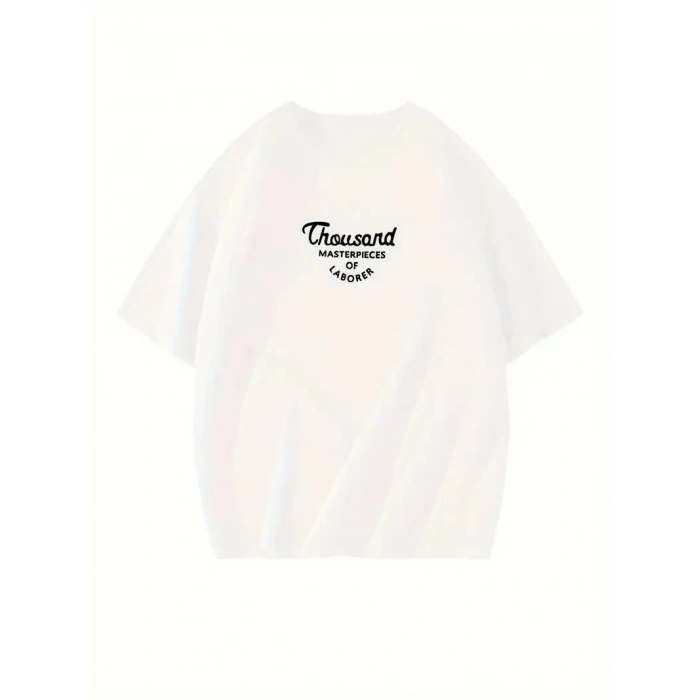 THOUSAND ÖN ARKA BASKILI OVERSİZE BİSİKLET YAKA T-SHİRT - BEYAZ