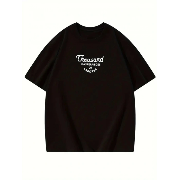 THOUSAND ÖN ARKA BASKILI OVERSİZE BİSİKLET YAKA T-SHİRT - SİYAH