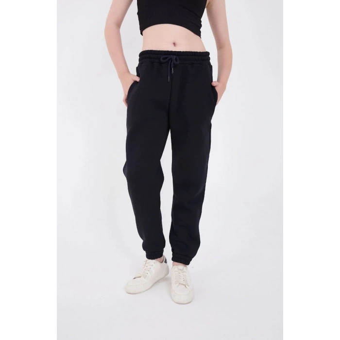 Üç İplik Basic Lastikli Eşofman Pantolon - Lacivert