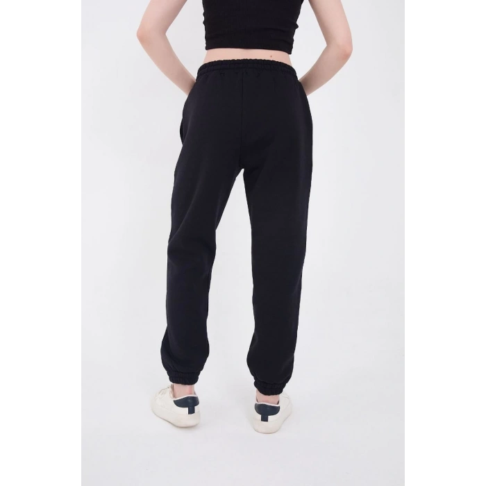 ÜÇ İPLİK LASTİKLİ BASKILI EŞOFMAN PANTOLON - LACİVERT