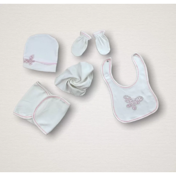 Uçan Kelebekler Nakışlı  10Lu Zıbın Takımı Hastane Çıkışı Pembe