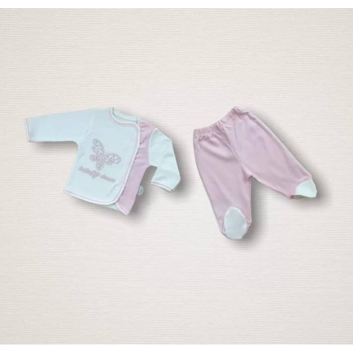 Uçan Kelebekler Nakışlı  10Lu Zıbın Takımı Hastane Çıkışı Pembe