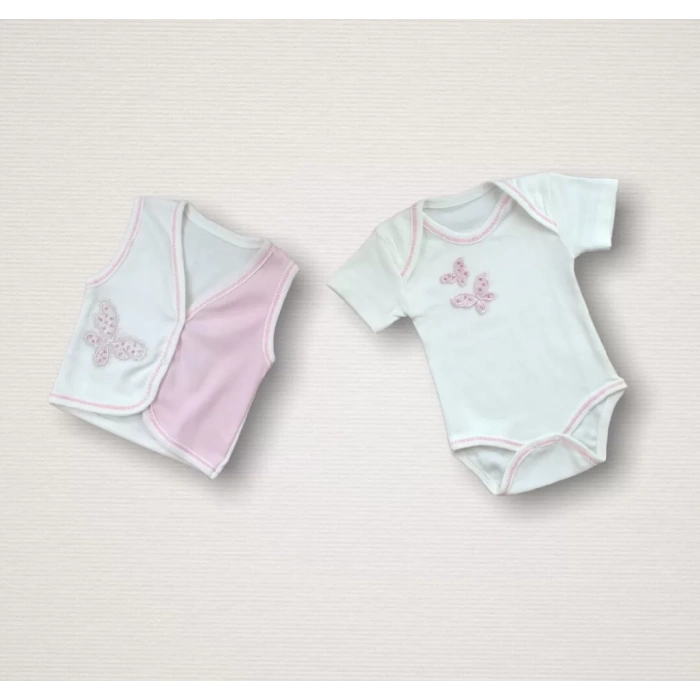 Uçan Kelebekler Nakışlı  10Lu Zıbın Takımı Hastane Çıkışı Pembe