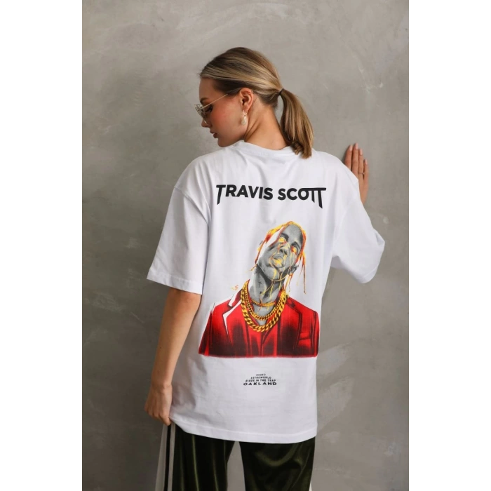 UNİSEX BASKILI OVERSİZE T-SHİRT - BEYAZ