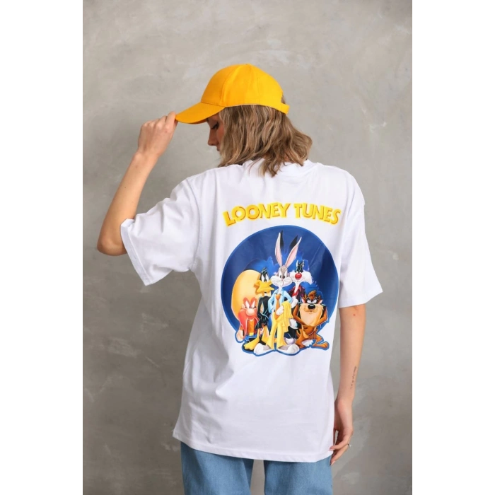 UNİSEX BASKILI OVERSİZE T-SHİRT - BEYAZ