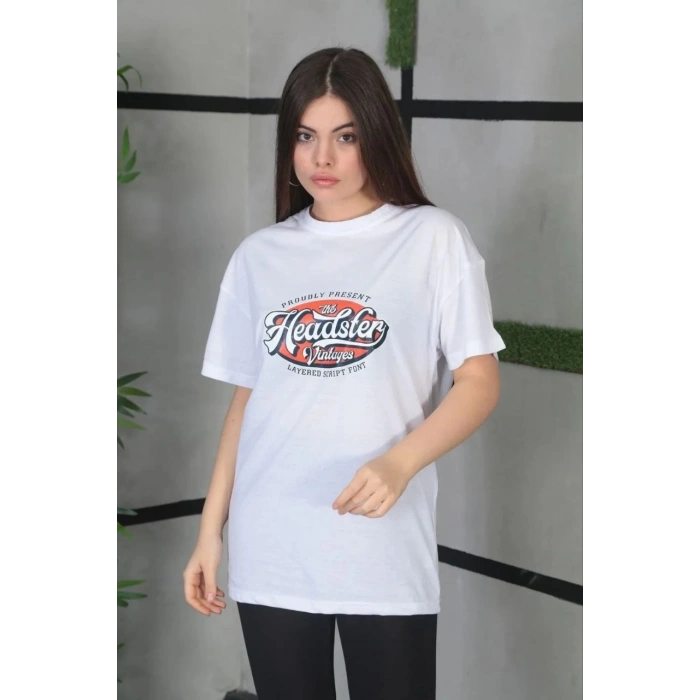 UNİSEX BASKILI OVERSİZE T-SHİRT - BEYAZ