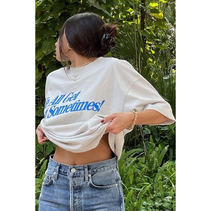 UNİSEX BASKILI OVERSİZE T-SHİRT - BEYAZ