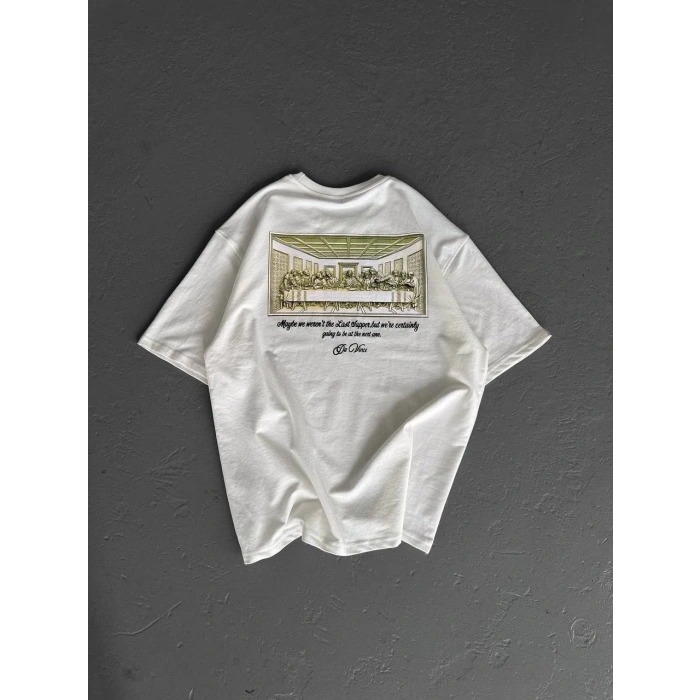 UNİSEX BASKILI OVERSİZE T-SHİRT - BEYAZ