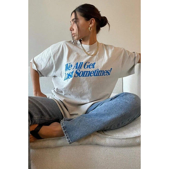 UNİSEX BASKILI OVERSİZE T-SHİRT - BEYAZ