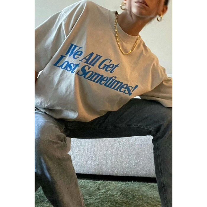 UNİSEX BASKILI OVERSİZE T-SHİRT - BEYAZ