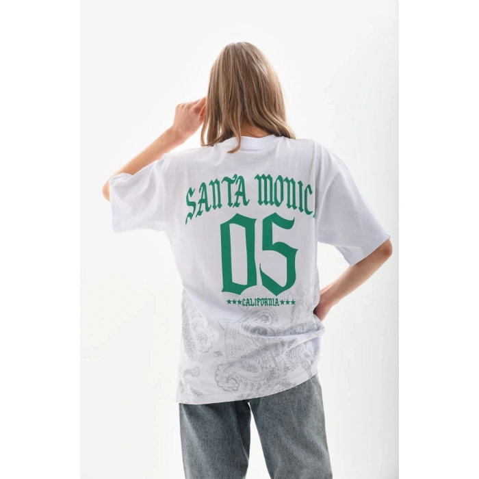 UNİSEX BASKILI OVERSİZE T-SHİRT - BEYAZ