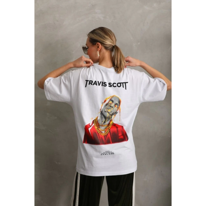 UNİSEX BASKILI OVERSİZE T-SHİRT - BEYAZ