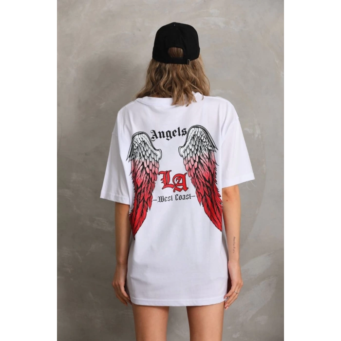 UNİSEX BASKILI OVERSİZE T-SHİRT - BEYAZ