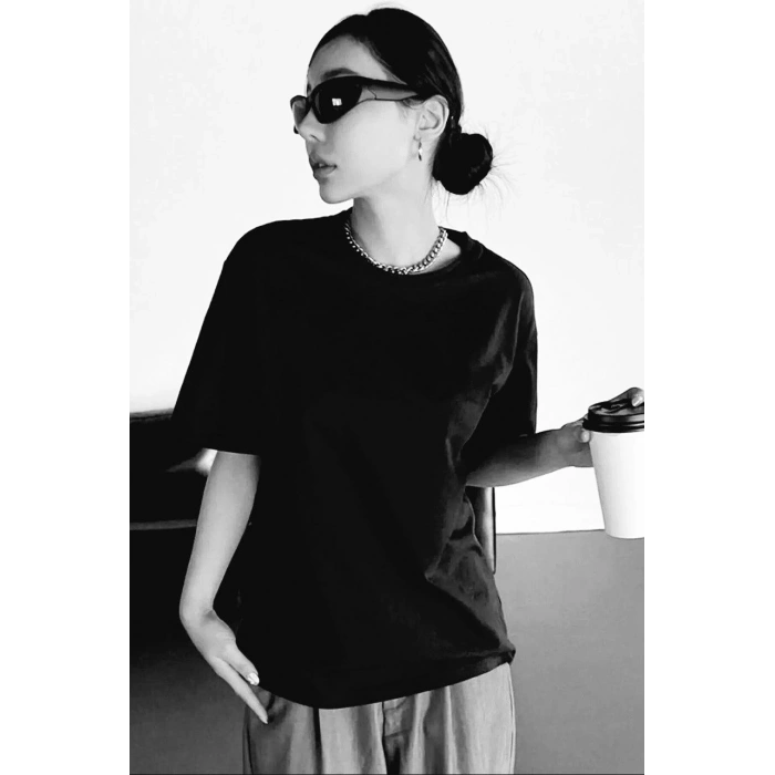 UNİSEX BASKILI OVERSİZE T-SHİRT - SİYAH