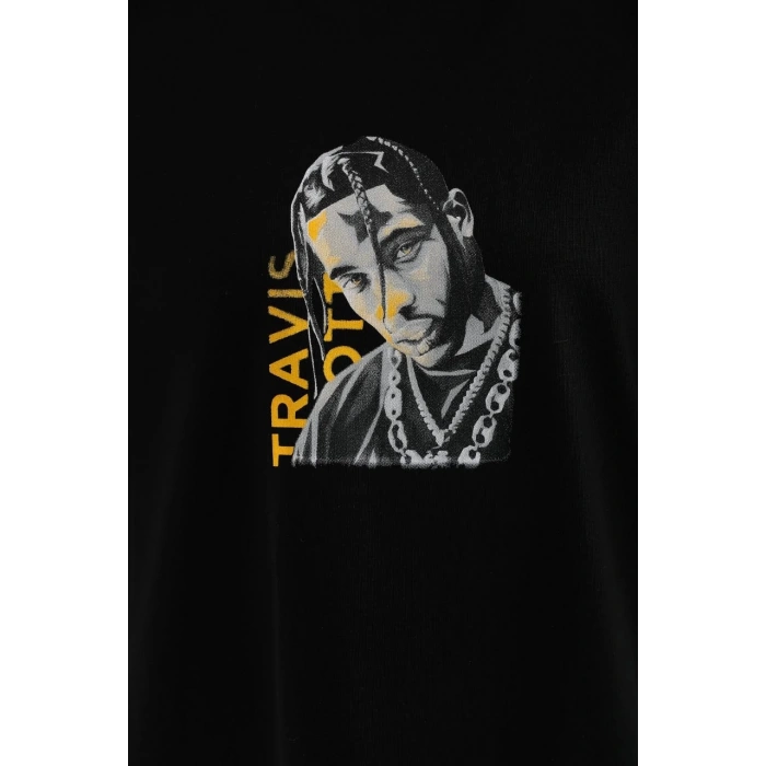 UNİSEX BASKILI OVERSİZE T-SHİRT - SİYAH