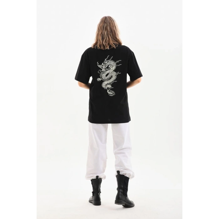 UNİSEX BASKILI OVERSİZE T-SHİRT - SİYAH
