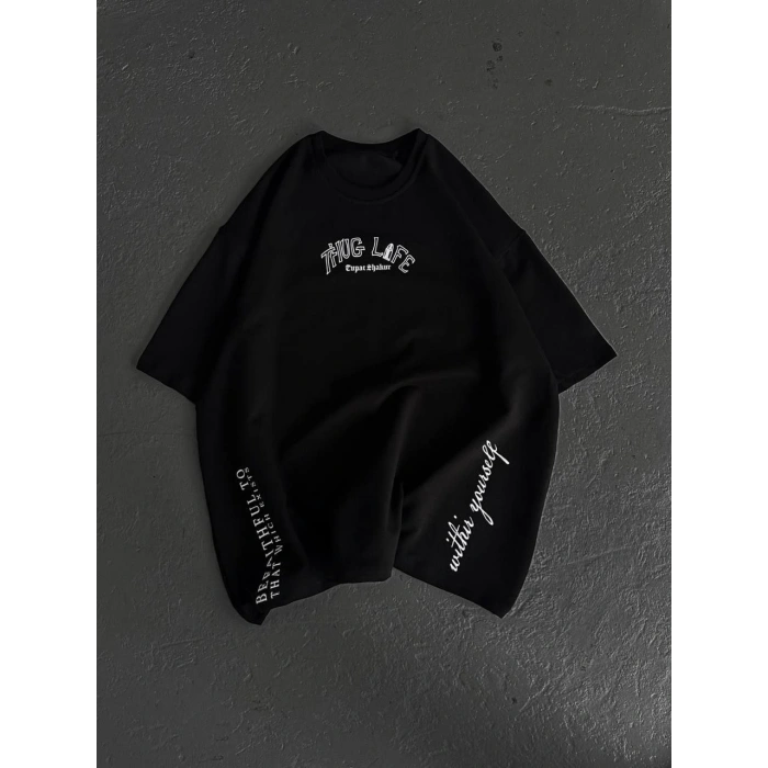 UNİSEX BASKILI OVERSİZE T-SHİRT - SİYAH