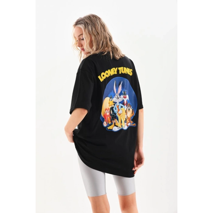 UNİSEX BASKILI OVERSİZE T-SHİRT - SİYAH