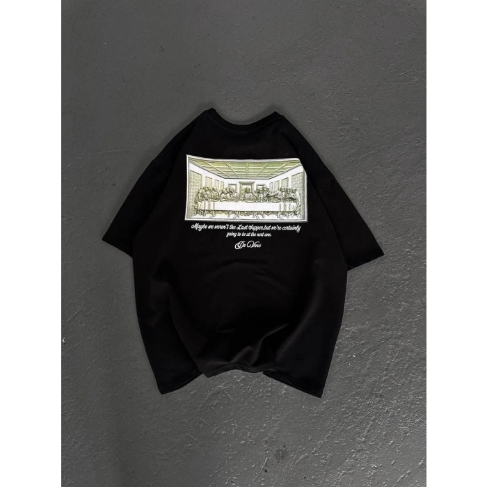 UNİSEX BASKILI OVERSİZE T-SHİRT - SİYAH