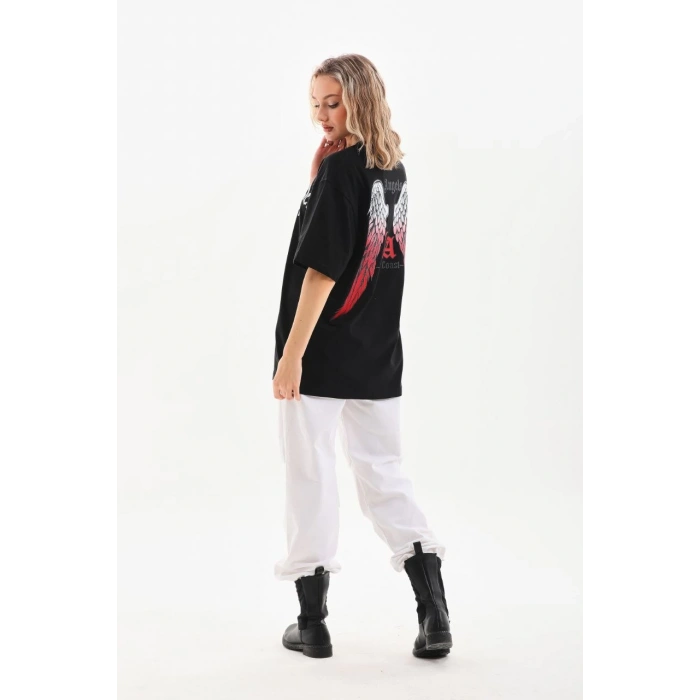 UNİSEX BASKILI OVERSİZE T-SHİRT - SİYAH