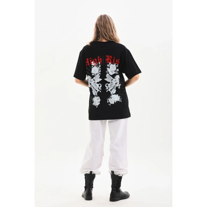 UNİSEX BASKILI OVERSİZE T-SHİRT - SİYAH