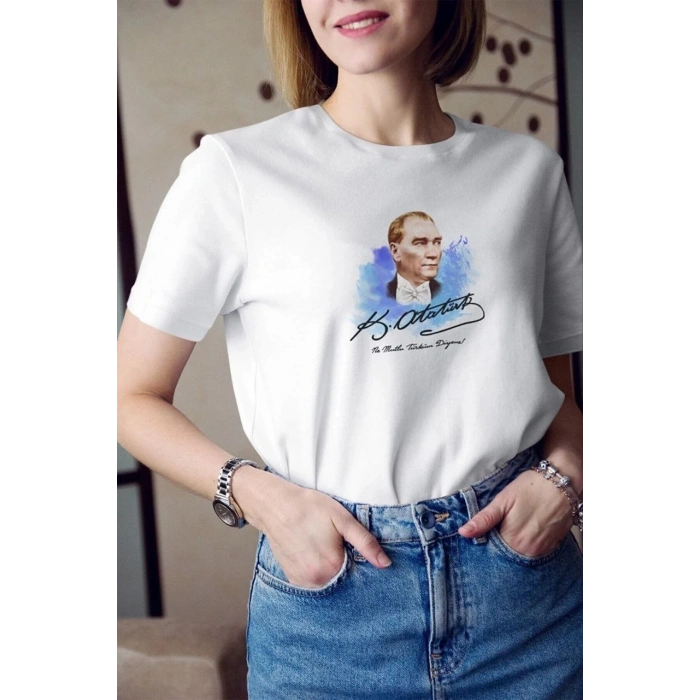 UNİSEX BİSİKLET YAKA BASKILI OVERSİZE T-SHİRT - BEYAZ