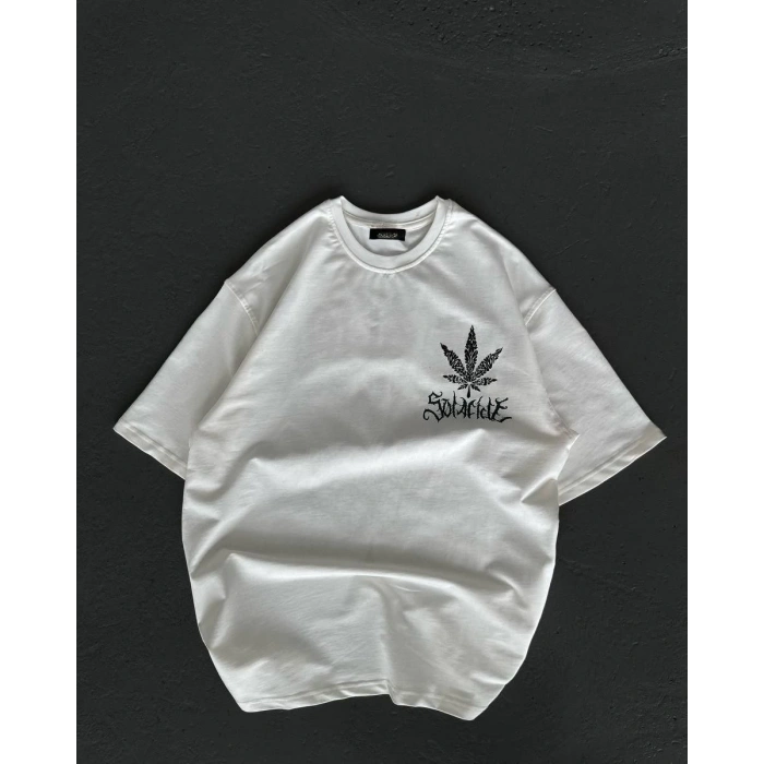 UNİSEX BİSİKLET YAKA BASKILI OVERSİZE T-SHİRT - BEYAZ