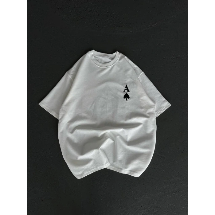 UNİSEX BİSİKLET YAKA BASKILI OVERSİZE T-SHİRT - BEYAZ