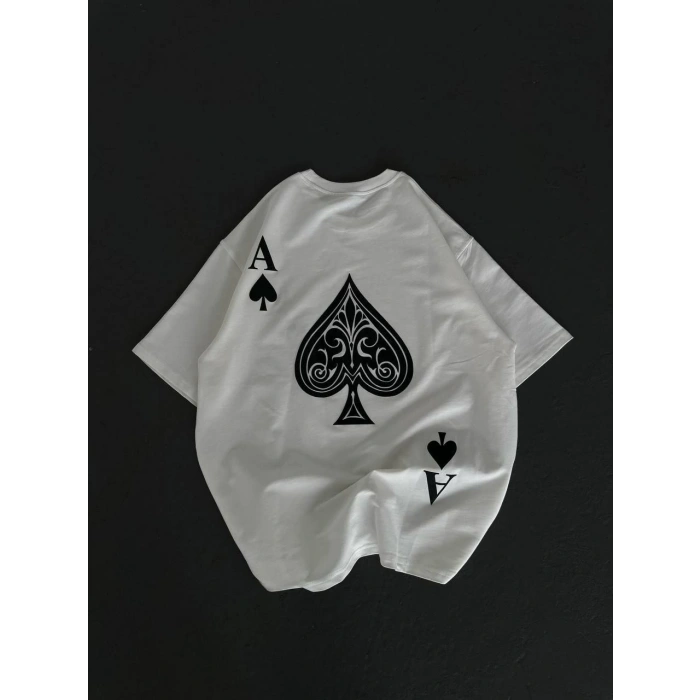 UNİSEX BİSİKLET YAKA BASKILI OVERSİZE T-SHİRT - BEYAZ