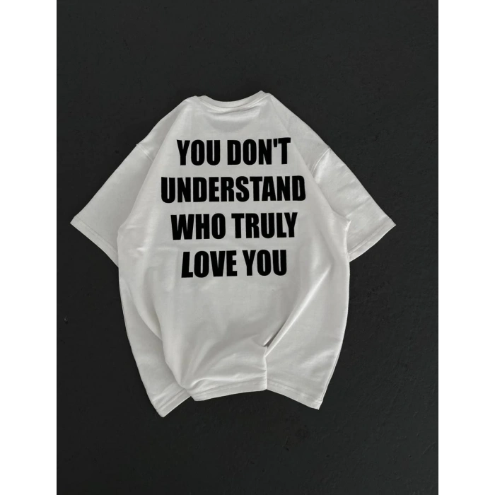 UNİSEX BİSİKLET YAKA BASKILI OVERSİZE T-SHİRT - BEYAZ