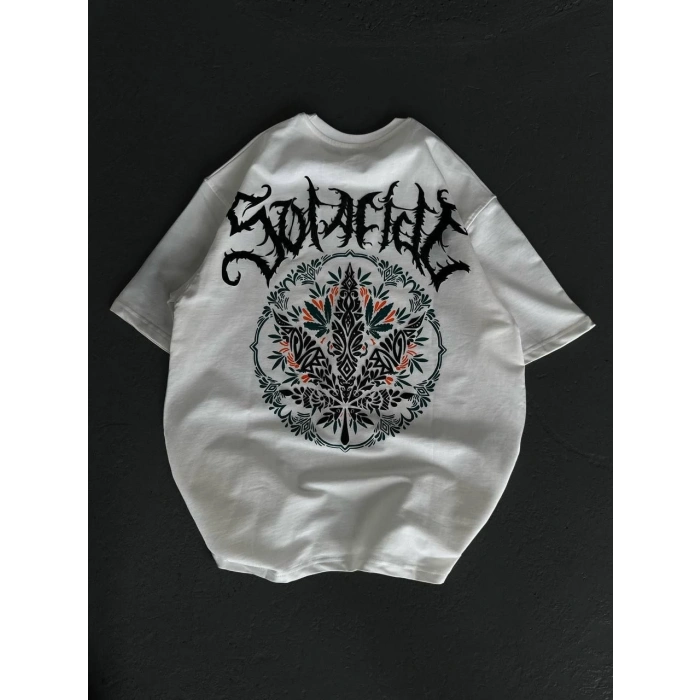 UNİSEX BİSİKLET YAKA BASKILI OVERSİZE T-SHİRT - BEYAZ