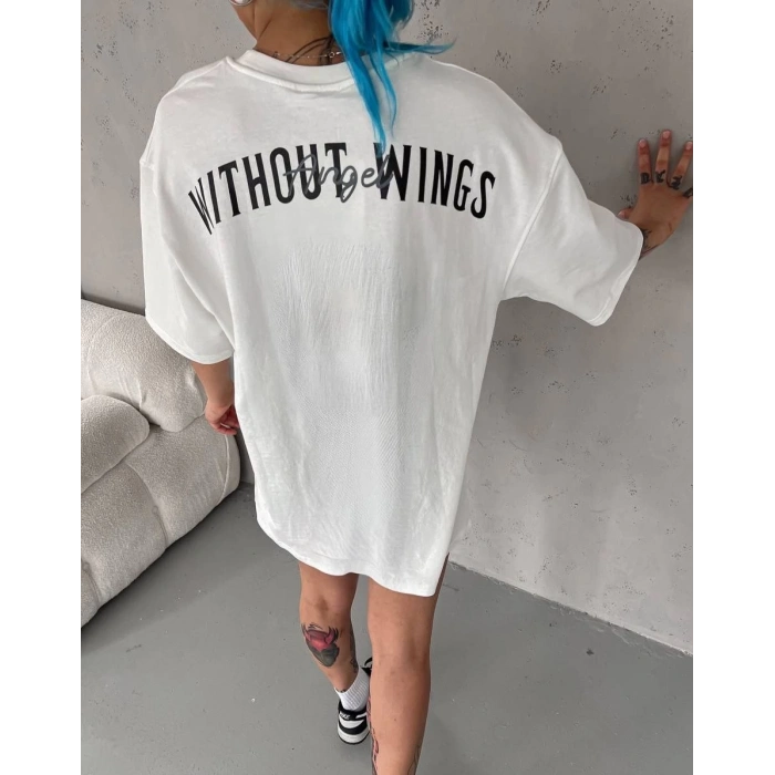 UNİSEX BİSİKLET YAKA BASKILI OVERSİZE T-SHİRT - BEYAZ