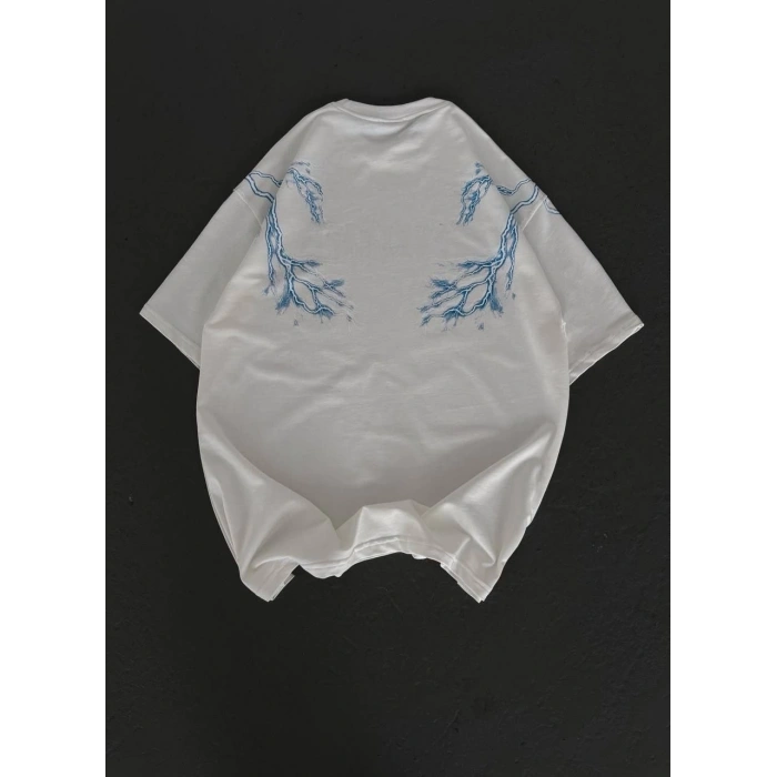 UNİSEX BİSİKLET YAKA BASKILI OVERSİZE T-SHİRT - BEYAZ