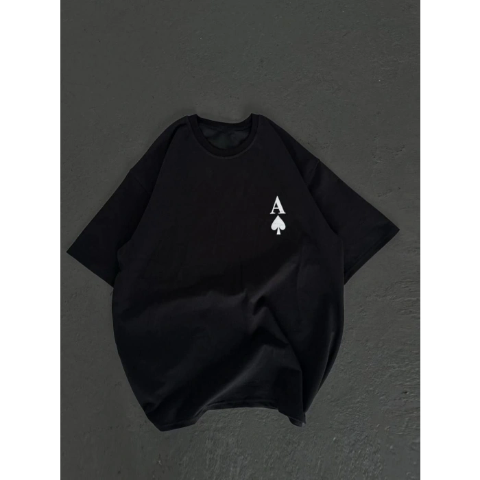 UNİSEX BİSİKLET YAKA BASKILI OVERSİZE T-SHİRT - SİYAH