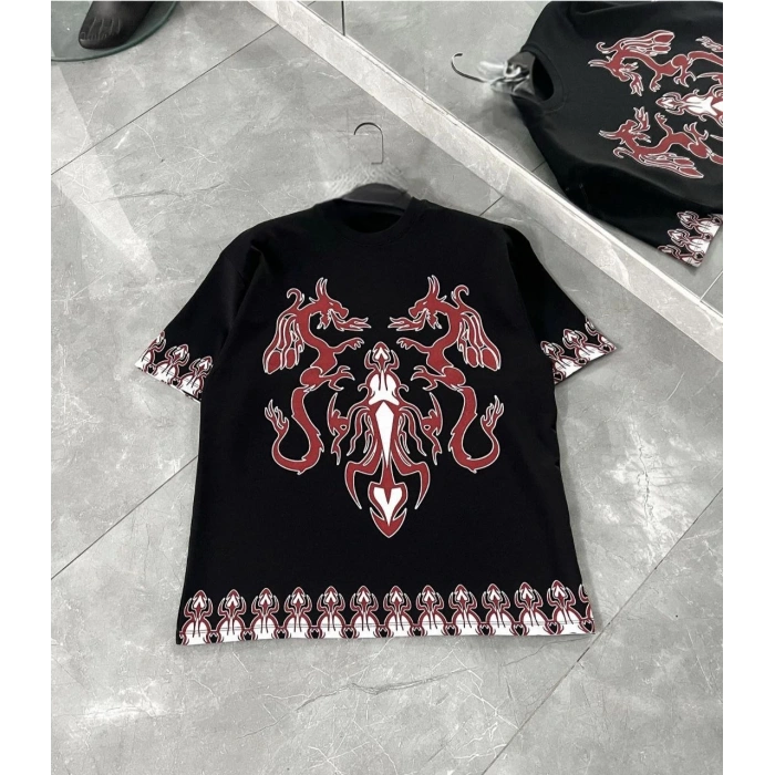 UNİSEX BİSİKLET YAKA BASKILI OVERSİZE T-SHİRT - SİYAH