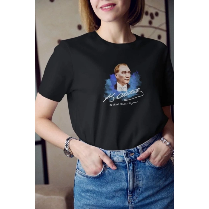 UNİSEX BİSİKLET YAKA BASKILI OVERSİZE T-SHİRT - SİYAH