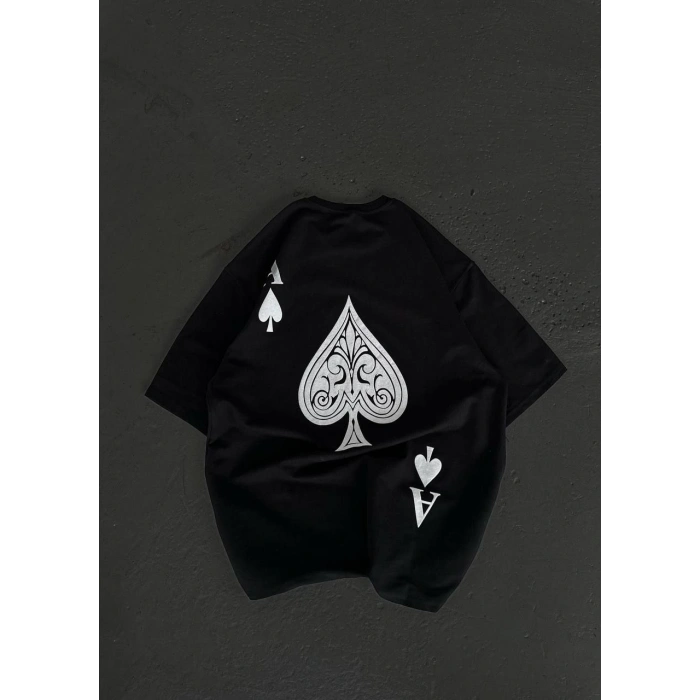 UNİSEX BİSİKLET YAKA BASKILI OVERSİZE T-SHİRT - SİYAH