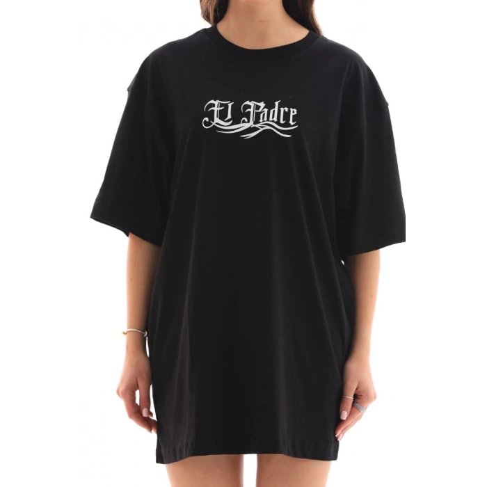 UNİSEX BİSİKLET YAKA BASKILI OVERSİZE T-SHİRT - SİYAH