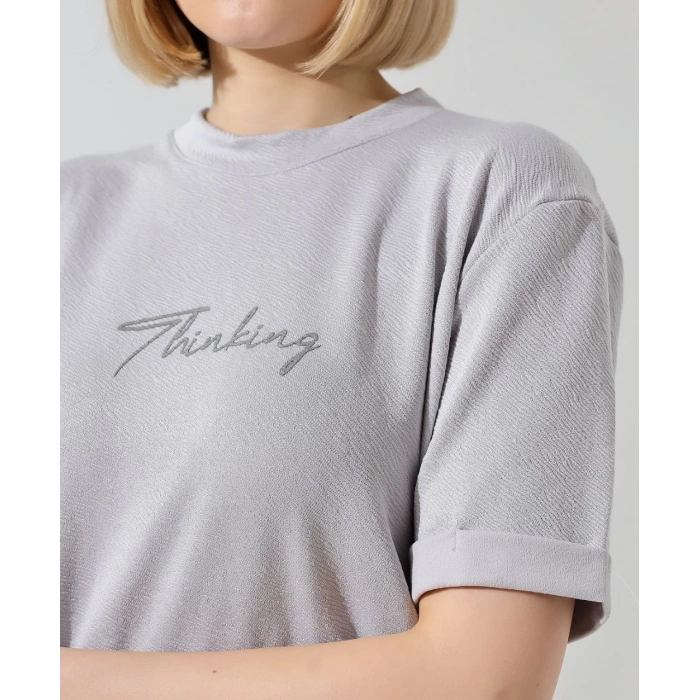 UNİSEX BİSİKLET YAKA BASKILI SLİM FİT T-SHİRT - BOYALI GRİ