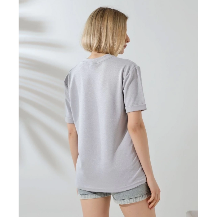 UNİSEX BİSİKLET YAKA BASKILI SLİM FİT T-SHİRT - BOYALI GRİ