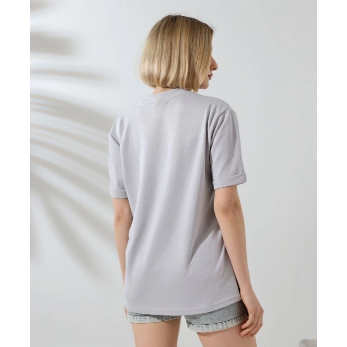 UNİSEX BİSİKLET YAKA BASKILI SLİM FİT T-SHİRT - BOYALI GRİ