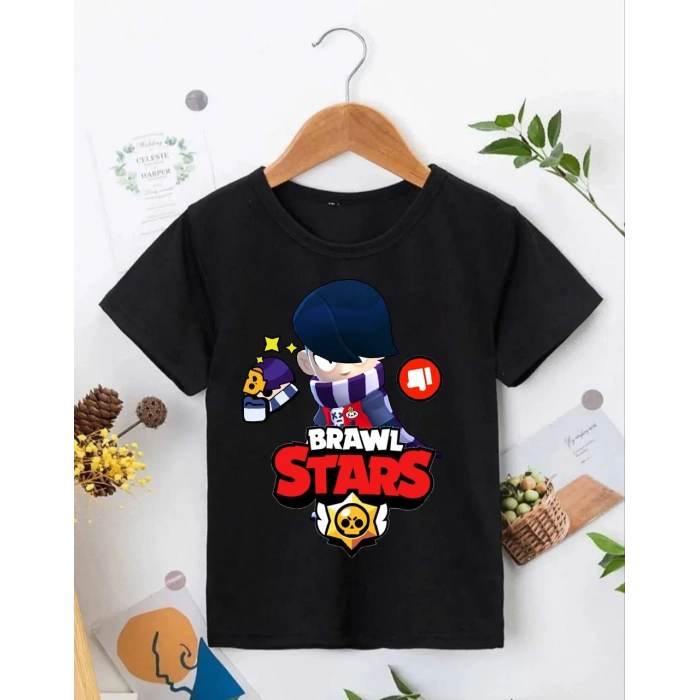 UNİSEX BİSİKLET YAKA KISA KOL BASKILI ÇOCUK T-SHİRT - SİYAH